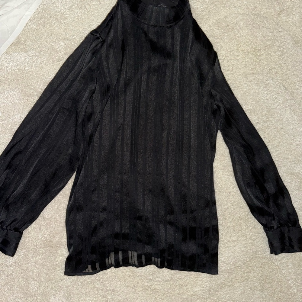 Ann Taylor Elegant Black Balloon Sleeve Sheer Blouse